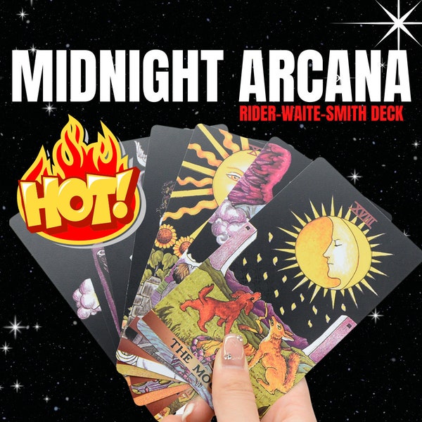 Black ‘Midnight Arcana’ Rider-Waite-Smith Tarot Card Deck | Waterproof | Major & Minor Arcana Cards | For Tarot Reading | Wicca, Divination