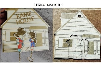 Kame House Portachiavi casa -  Digital Laser File - 2 versioni con scritta e senza scritta (DXF, SVG, LBRN2)