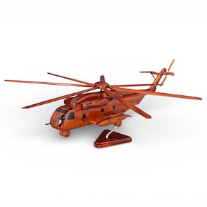 手作りの木製CH-53スタリオンヘリコプター模型 - マホガニー製軍用航空装飾品 - 退役軍人への贈り物