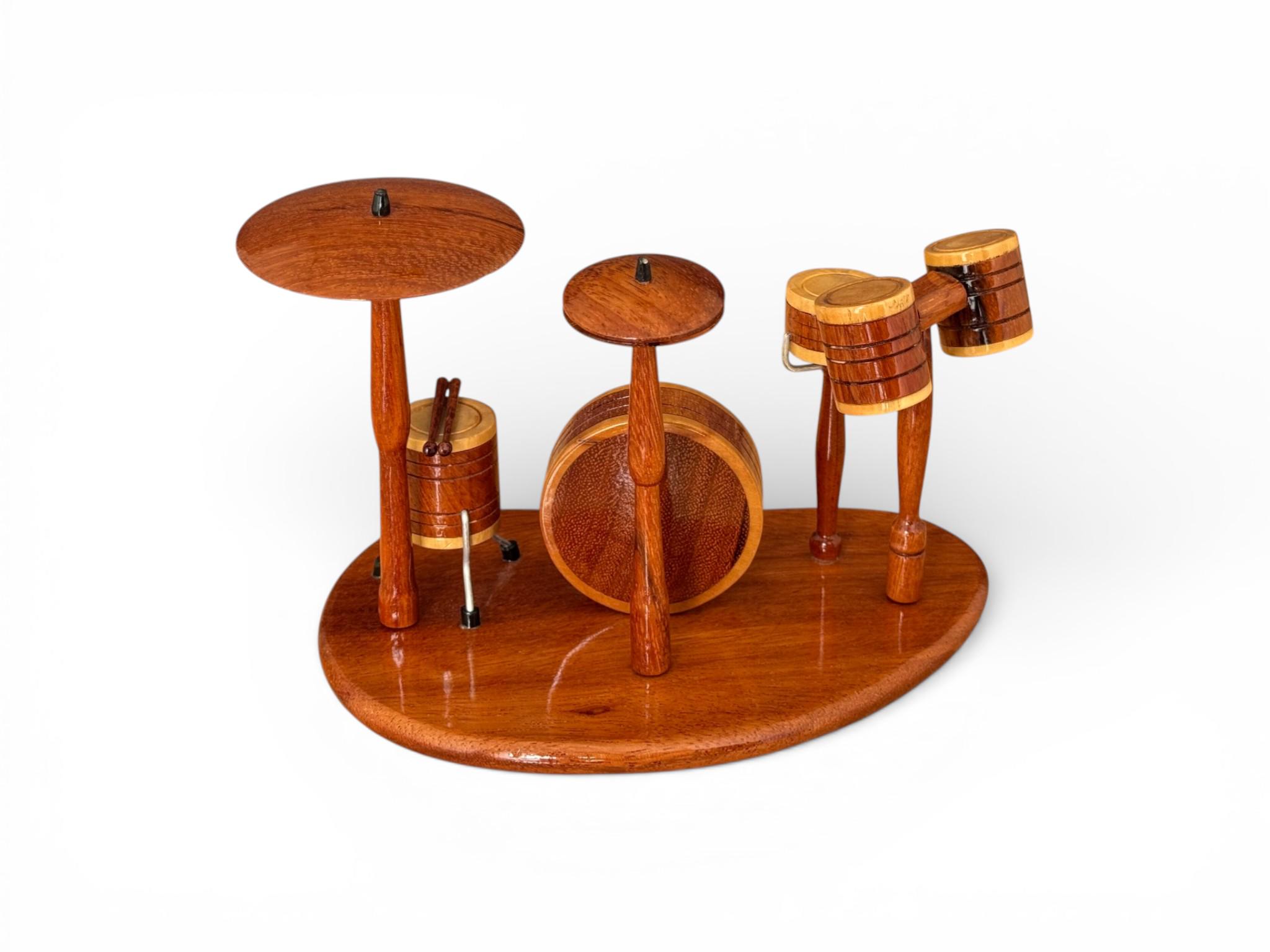 Handmade Wooden Drum Set Model - Mahogany Music Studio Decor - Gift for ...