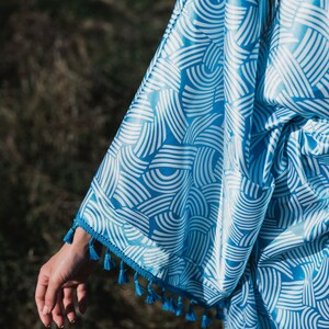 Blue Satin Kimono, Bohemian Long Cardigan, Kimono Dressing Gown, Boho Cardigan, Vintage Kimono, Summer Maxi Dress, Kimono Robe Long image 9