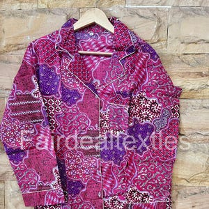 Conjunto de pijama patchwork para mujer, estilo bohemio, de algodón, hecho a mano, ropa de estar cómoda para dormir.