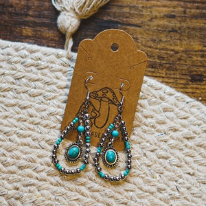 Handmade Turquoise Earrings, Silver Detailing