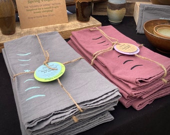 Flour Sack Cotton • Hand-printed Tea Towel • SPRING design • Eco-friendly Silkscreen Kitchen Gift • grey green frog type typography