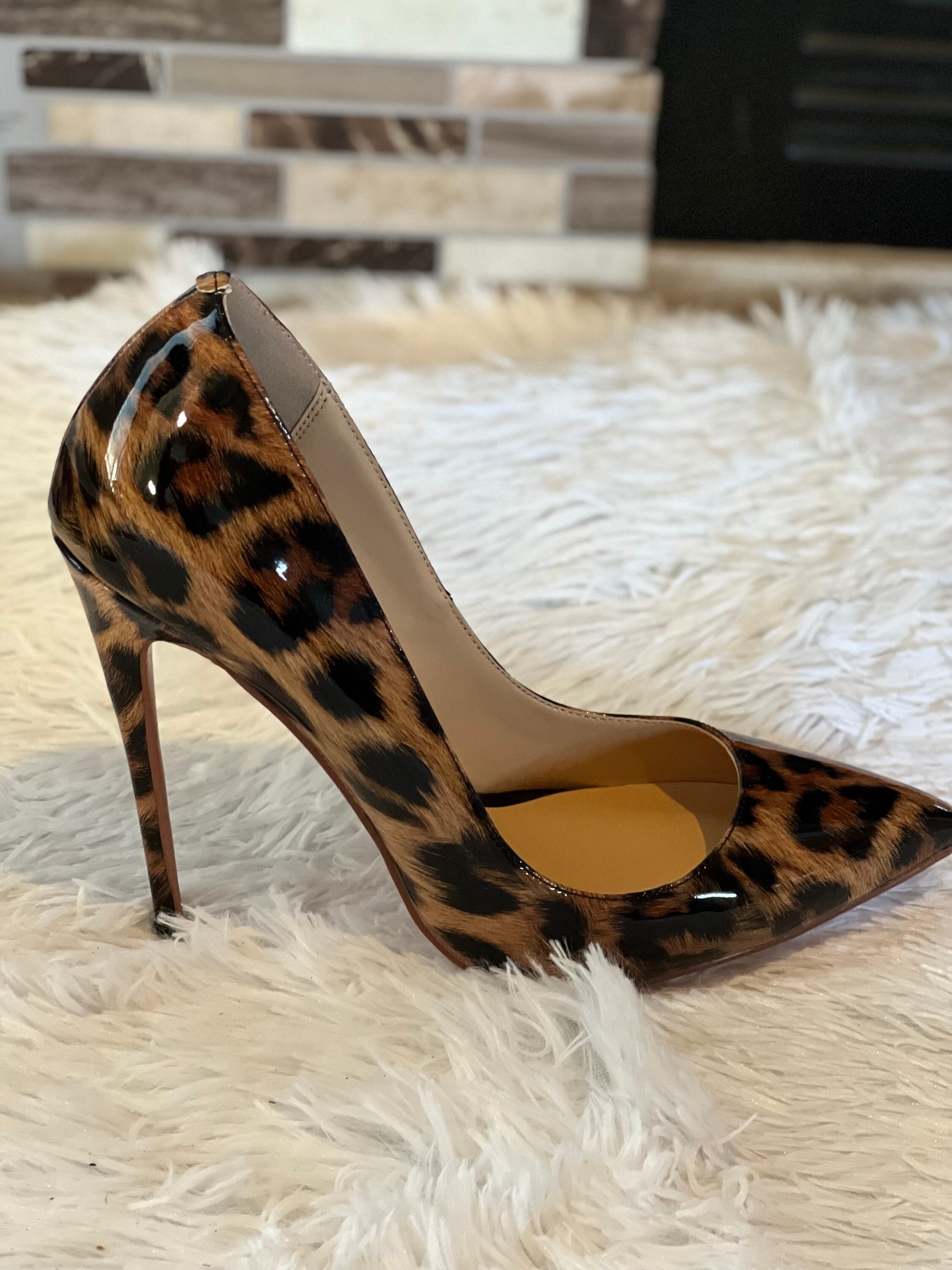 Patent leopard top print heels