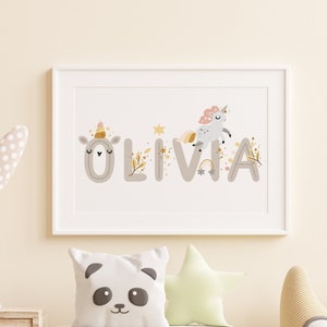 Custom Name / Unicorn Nursery Decor / Unicorn Wall Art / Unicorn Print / Digital Download / Kids Custom Name image 3