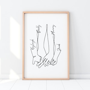 Personalized Hands Print, Family of 4, Family Poster, Custom Family Print, Minimalist Hand Print, Hand Line Art, Digital Download image 1