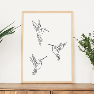 Hummingbird Print, Bird Line Art, Printable Wall Art, Hummingbird Poster, Minimalist Art, Digital Download, 3 Hummingbirds image 2