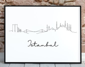 ISTANBUL Print, Istanbul Skyline, Istanbul Poster, Istanbul Line Art, Travel Landmark, Digital Download, Printable Wall Art, Cityscape