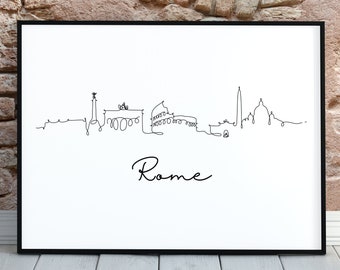 ROME Print, Rome Skyline, Rome Poster, Rome Line Art, Travel Landmark, Digital Download, Printable Wall Art