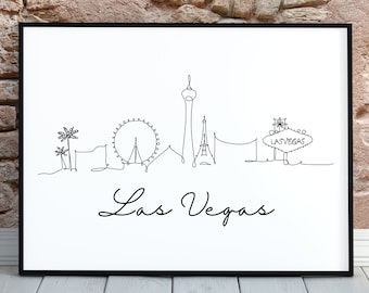 Las Vegas Skyline,  Las Vegas Print, Las Vegas Poster, Las Vegas Line Art, Travel Landmark, Digital Download, Printable Wall Art
