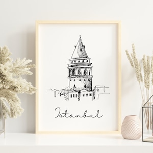 Istanbul Wall Art, Galata Tower Print, Istanbul Poster, Turkey Line Art, Travel Landmark, Digital Download, Printable Wall Art