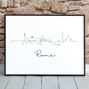 ROME Print, Rome Skyline, Rome Poster, Rome Line Art, Travel Landmark, Digital Download, Printable Wall Art