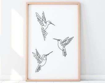 Hummingbird Print, Bird Line Art,  Printable Wall Art, Hummingbird Poster, Minimalist Art, Digital Download, 3 Hummingbirds