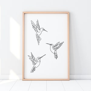 Hummingbird Print, Bird Line Art,  Printable Wall Art, Hummingbird Poster, Minimalist Art, Digital Download, 3 Hummingbirds