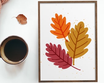 Leaves Fall Print / Fall Printable Art / Rustic Print / Fall Wall art / Fall decor / Autumn Print / Fall Sign / Fall painting