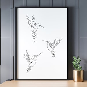 Hummingbird Print, Bird Line Art, Printable Wall Art, Hummingbird Poster, Minimalist Art, Digital Download, 3 Hummingbirds image 3