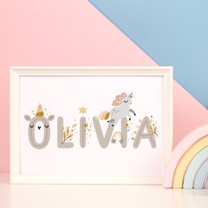 Custom Name / Unicorn Nursery Decor / Unicorn Wall Art / Unicorn Print / Digital Download / Kids Custom Name image 1