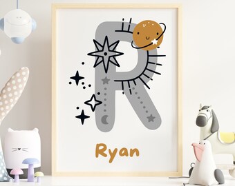 Custom Name / Celestial Nursery Decor / Printable Wall Art / Digital Instant Download / Kids Custom Initial