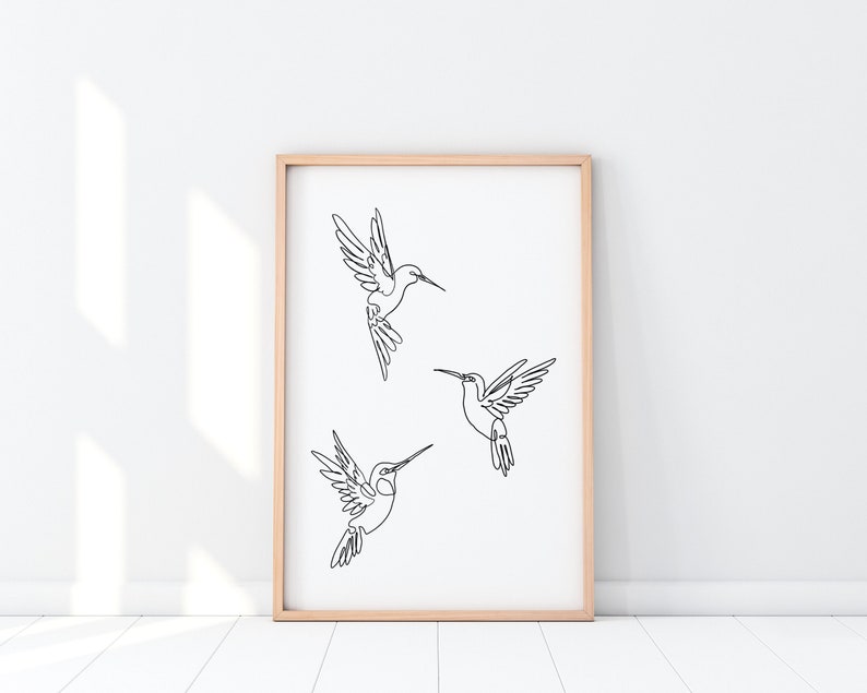 Hummingbird Print, Bird Line Art, Printable Wall Art, Hummingbird Poster, Minimalist Art, Digital Download, 3 Hummingbirds image 1