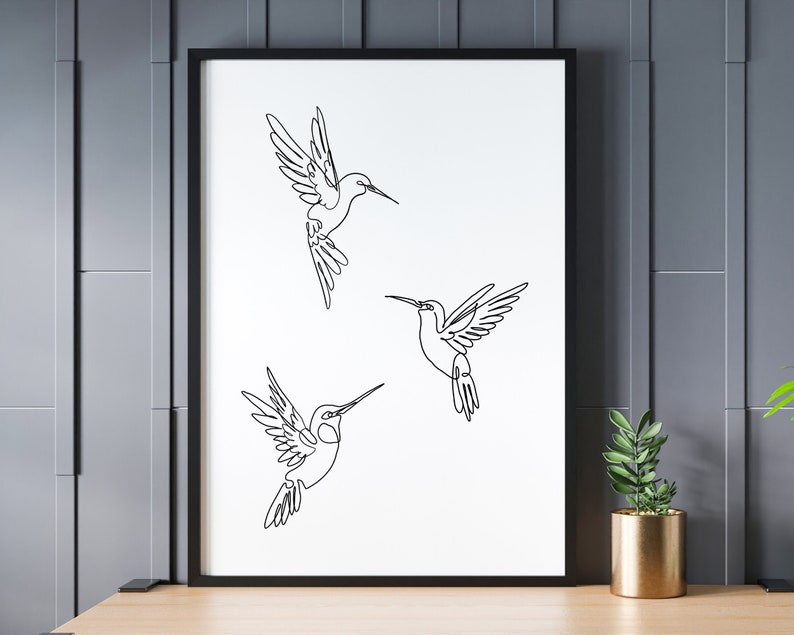 Hummingbird Print, Bird Line Art, Printable Wall Art, Hummingbird Poster, Minimalist Art, Digital Download, 3 Hummingbirds image 3