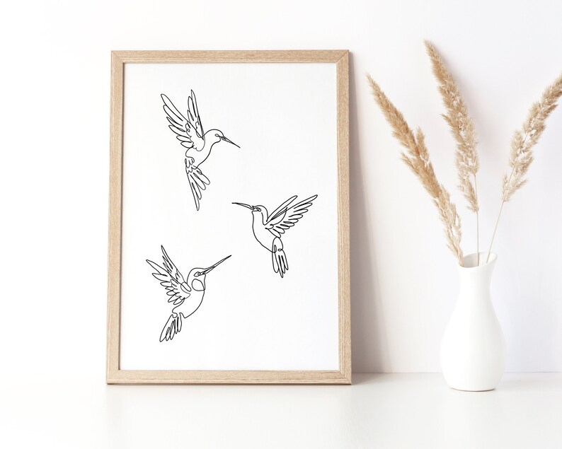 Hummingbird Print, Bird Line Art, Printable Wall Art, Hummingbird Poster, Minimalist Art, Digital Download, 3 Hummingbirds image 4