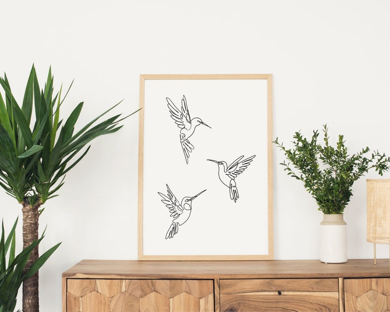 Hummingbird Print, Bird Line Art, Printable Wall Art, Hummingbird Poster, Minimalist Art, Digital Download, 3 Hummingbirds image 2