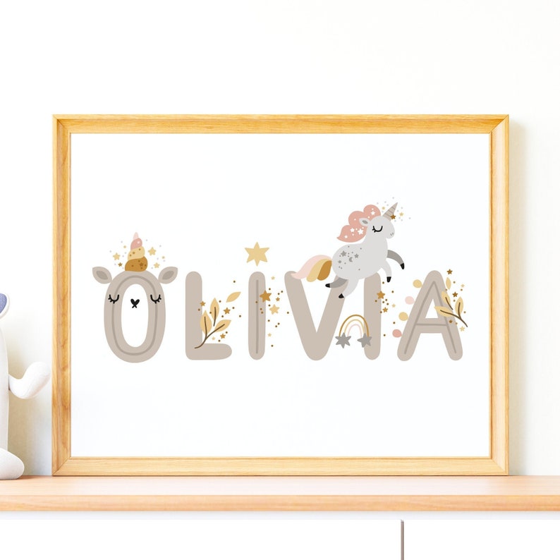 Custom Name / Unicorn Nursery Decor / Unicorn Wall Art / Unicorn Print / Digital Download / Kids Custom Name image 4