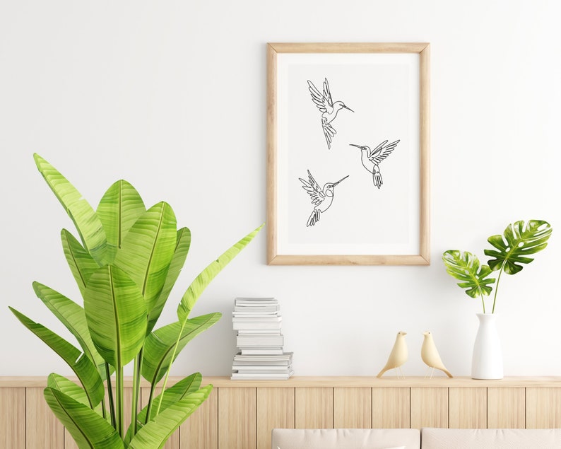 Hummingbird Print, Bird Line Art, Printable Wall Art, Hummingbird Poster, Minimalist Art, Digital Download, 3 Hummingbirds image 5