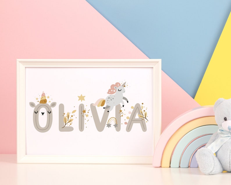 Custom Name / Unicorn Nursery Decor / Unicorn Wall Art / Unicorn Print / Digital Download / Kids Custom Name image 1