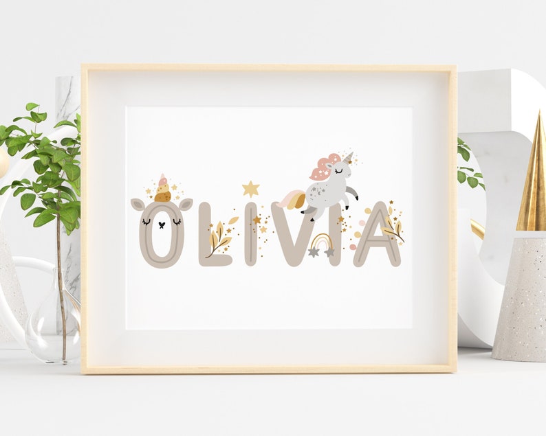 Custom Name / Unicorn Nursery Decor / Unicorn Wall Art / Unicorn Print / Digital Download / Kids Custom Name image 2