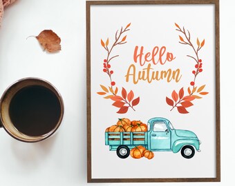 Autumn Print / Fall Printable Art / Leaves Fall Print / Rustic Print / Fall Wall art / Fall decor / Fall Sign / Fall painting