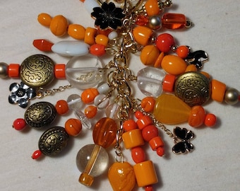 Orange Beaded Purse Dangle, Purse Charm, Bag Charm, Accessory, Zipper Pull, Planner or Notebook Charm, Beaded Decorative Keychain