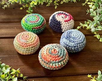 Crochet Hacky Sacks, Handmade Kickballs, Cotton Footbags, Juggling Balls