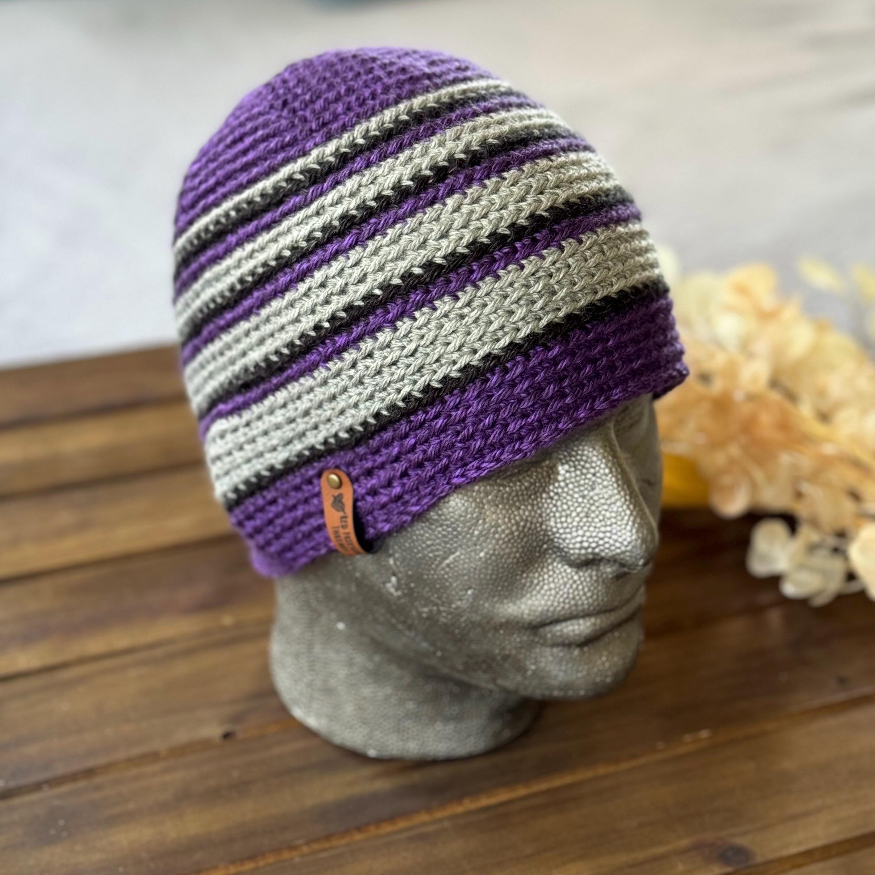 Crocheted  Peace Sign Beanie Hat - Pink & Purple Peace Sign Beanie Hat Crochet - Etsy main image 4