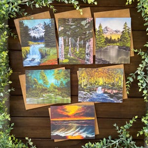 Greeting Cards of different paintings as fine art prints on linen card stock, blank inside, various landscapes, art notecards.