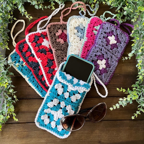 Phone Protector or Sunglasses Pouch, Soft Eyeglasses Case, Crochet Grannysquare Sunglasses or iPhone Pouch, Eyeglass Holder, Smartphone Case