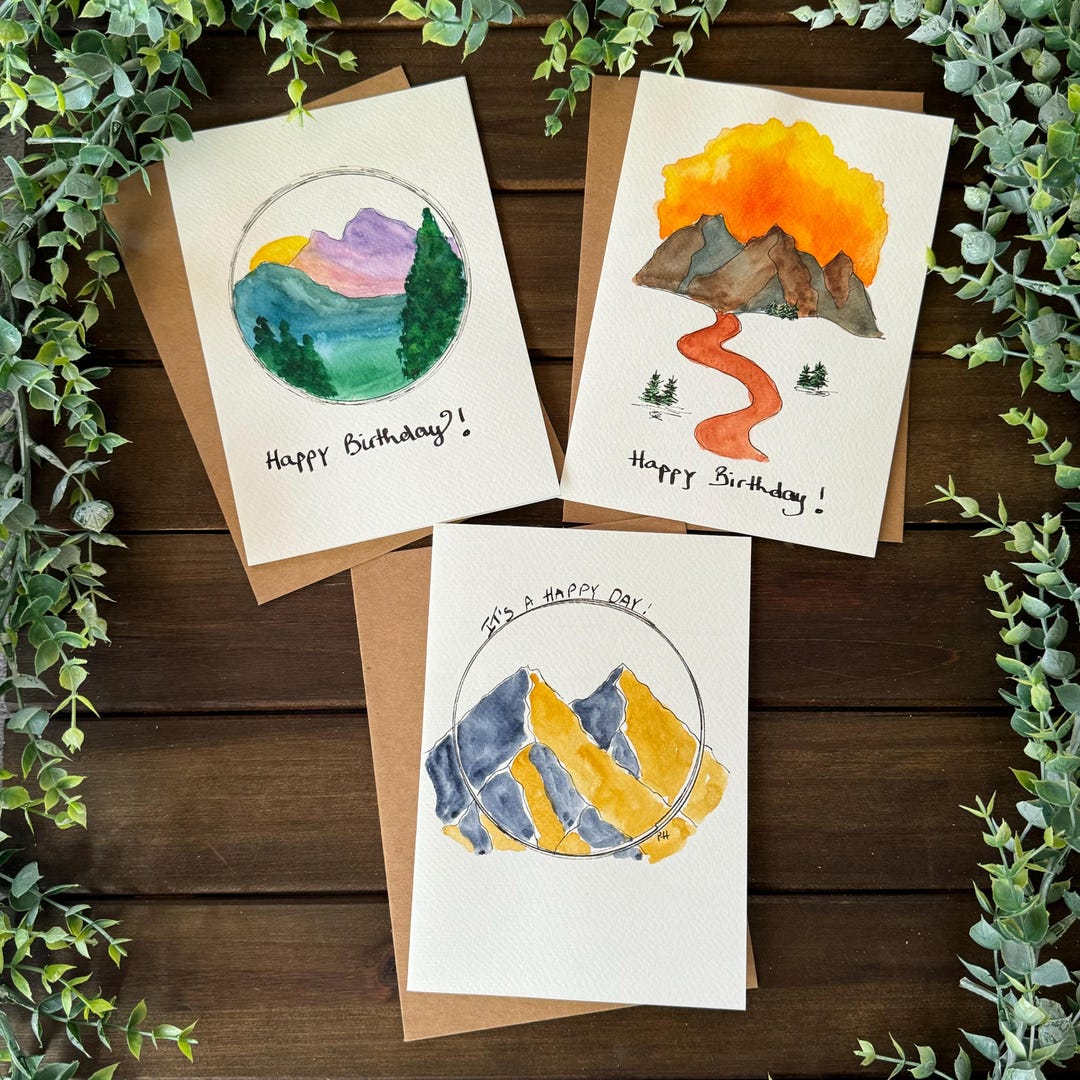 Happy Birthday Cards | Hand-painted Watercolor Cards | Outdoorsy ...