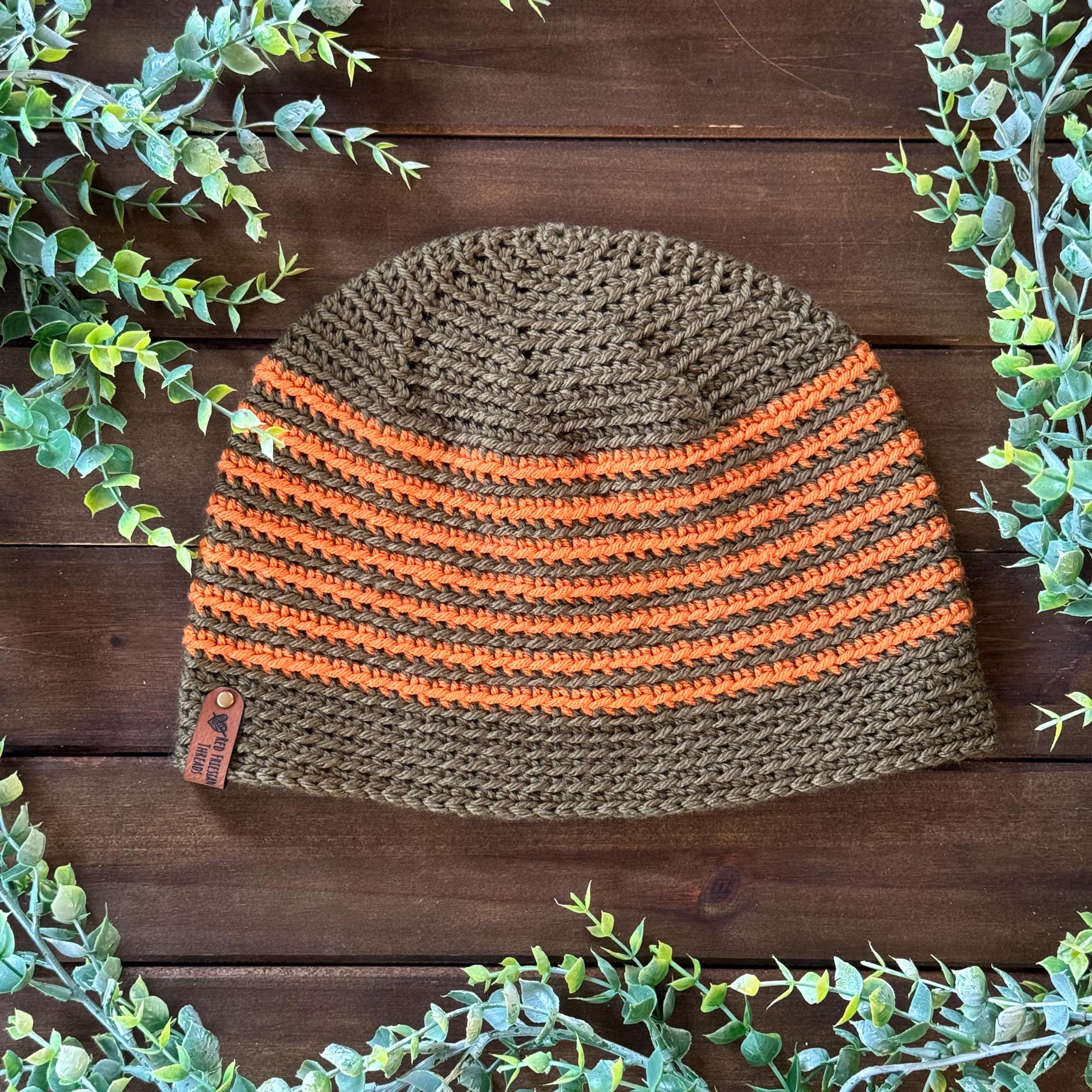 Ganni Striped Crochet Hat in Orange, Brown, and Cream Crochet calico hat with cat stitch main image 2
