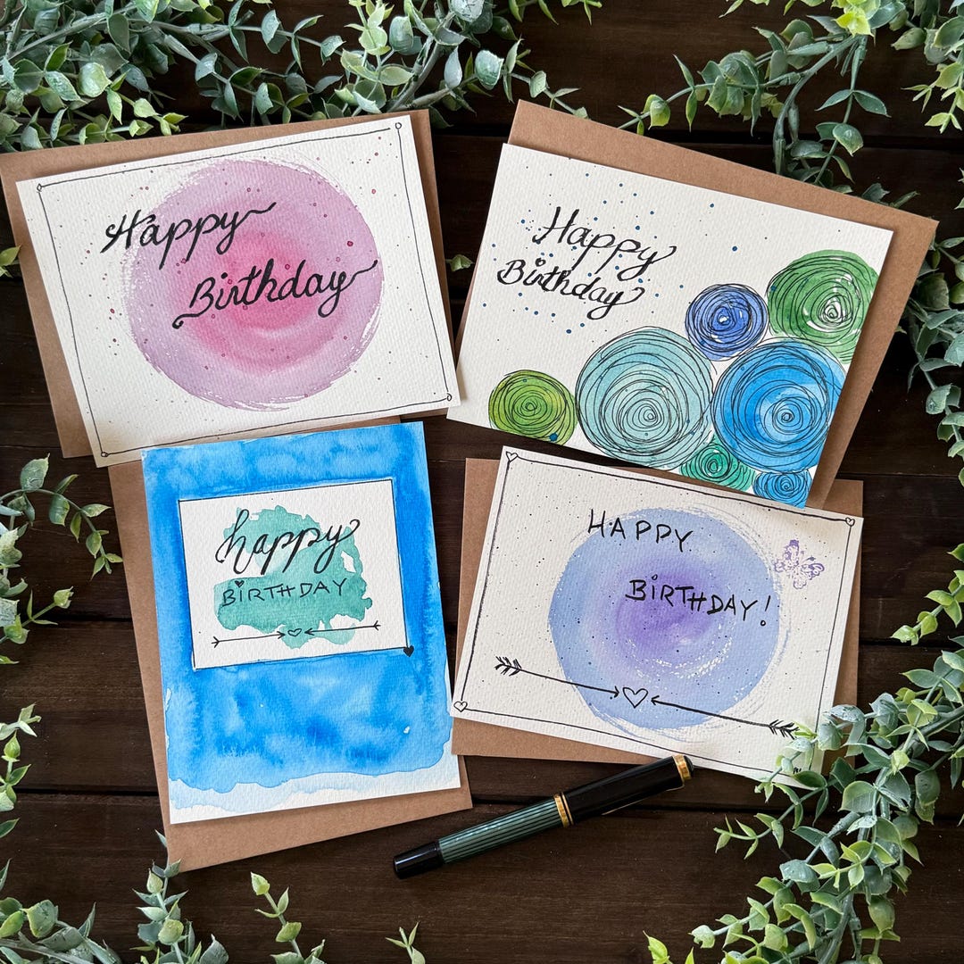 Hand-painted Colorful Watercolor Birthday Card Set for Him and Her - Etsy