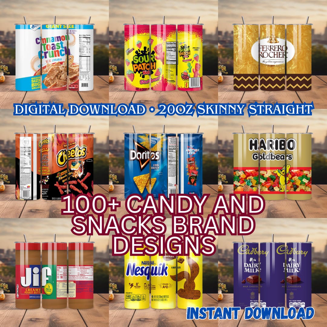 100+ Candy & Snack Tumbler Wrap Bundle 20oz Skinny Straight Digital ...