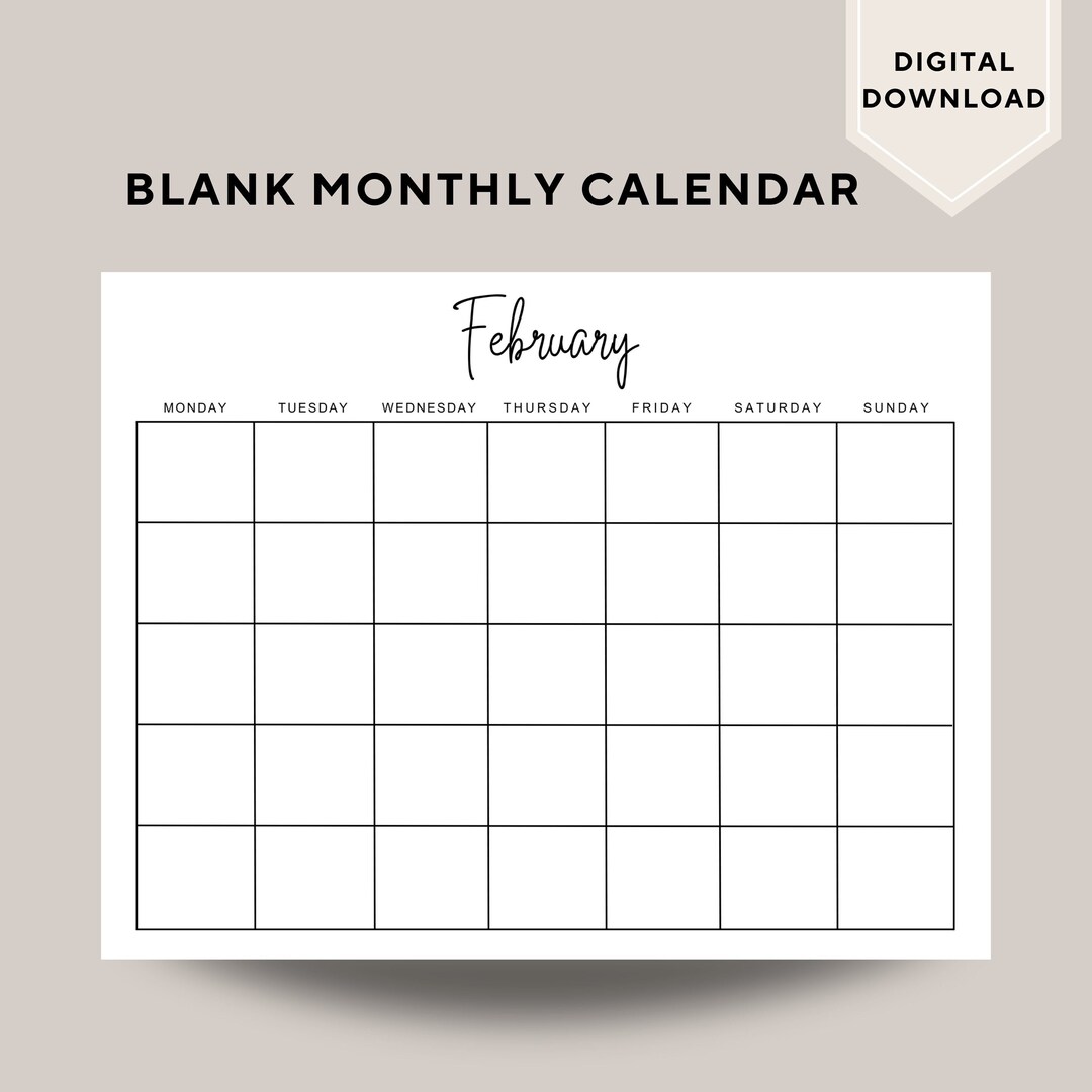 Simple Monthly Blank Calendar sunday-start Reusable Template 11 X 8.5 ...
