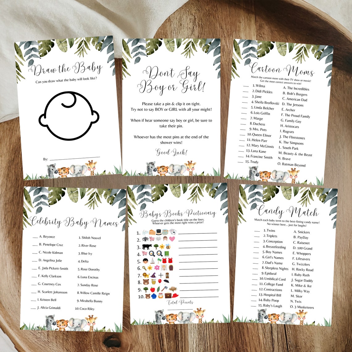 Safari Baby Shower Games Bundle Printable Jungle Baby Shower Games ...