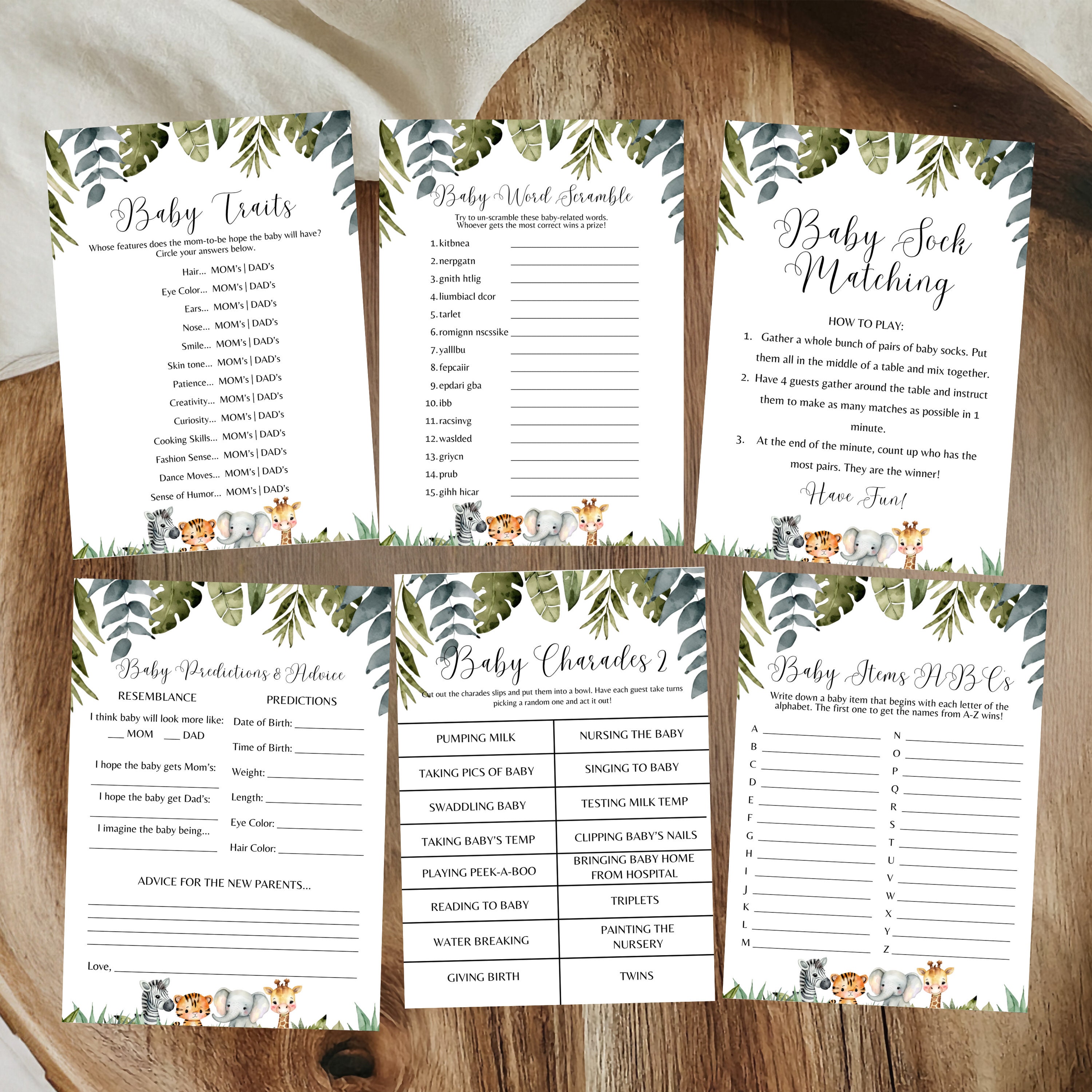 Safari Baby Shower Games Bundle Printable Jungle Baby Shower Games ...
