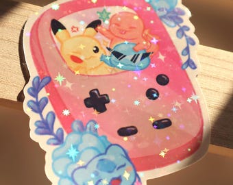 Gameboy Vinyl Holographic Sticker Pikachu Bulbasaur Charmander Squirtle