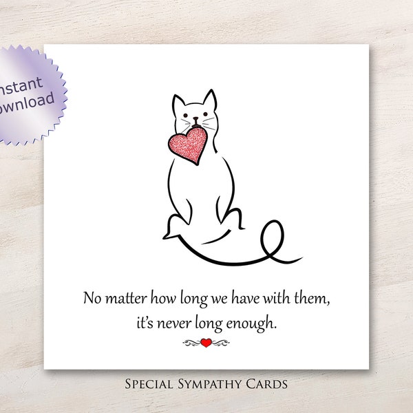 Printable sympathy card cat, Cat bereavement card, Cats sympathy card, Cat condolences card, Cat memorial card, Pet loss card