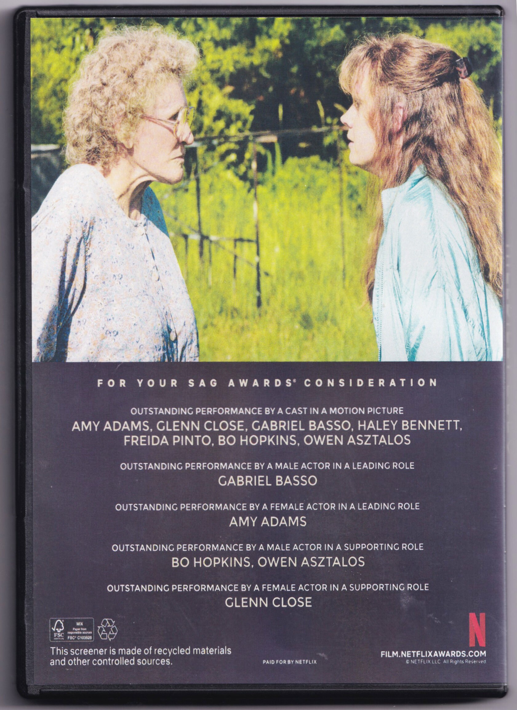 Hillbilly Elegy DVD the J.D. Vance Story Glenn Close Amy Smart Awards