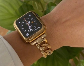 Gold Apple Watch Chain Band Loop Bracelet Strap Luxury Apple watch 49mm 46mm 45mm 44mm 42mm 41mm 40mm 38mm Available Silver Rose Gold Black