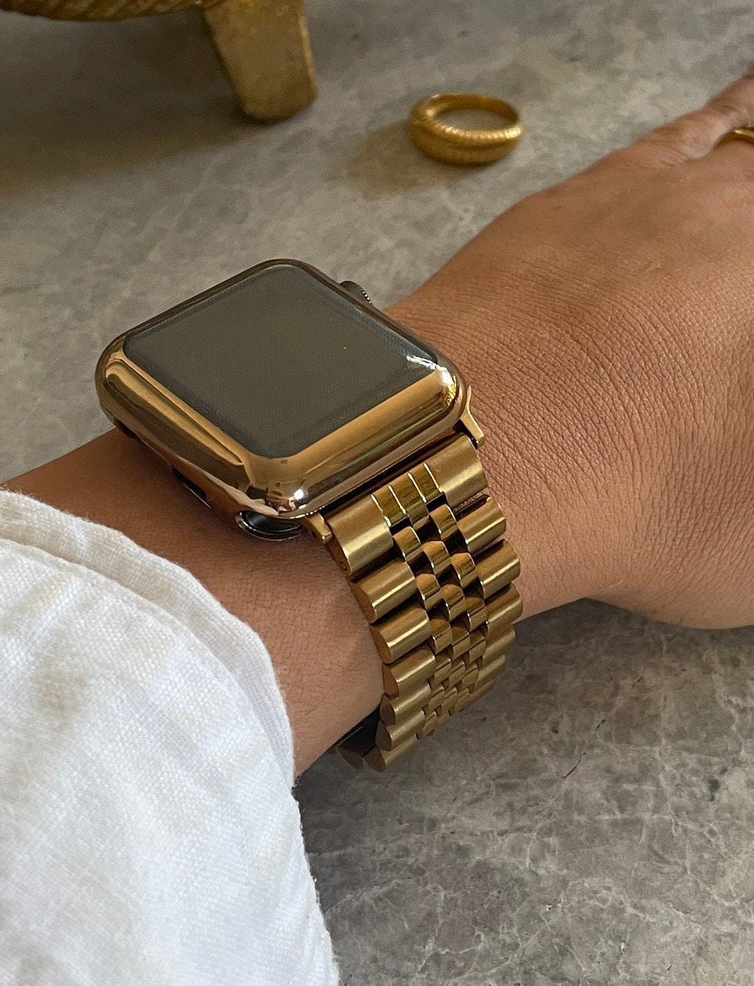 Bracelet Apple Watch Séries 1 à 8 et SE, Maillons en Acier Inoxydable Rose  gold - Français