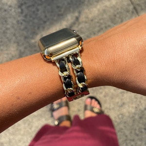 High End Fashion Look Gold and Black Apple Watch Band Chain Bracelet Strap Luxury for Apple watch 45mm, 44mm, 42mm, 41mm, 40mm, 38mm